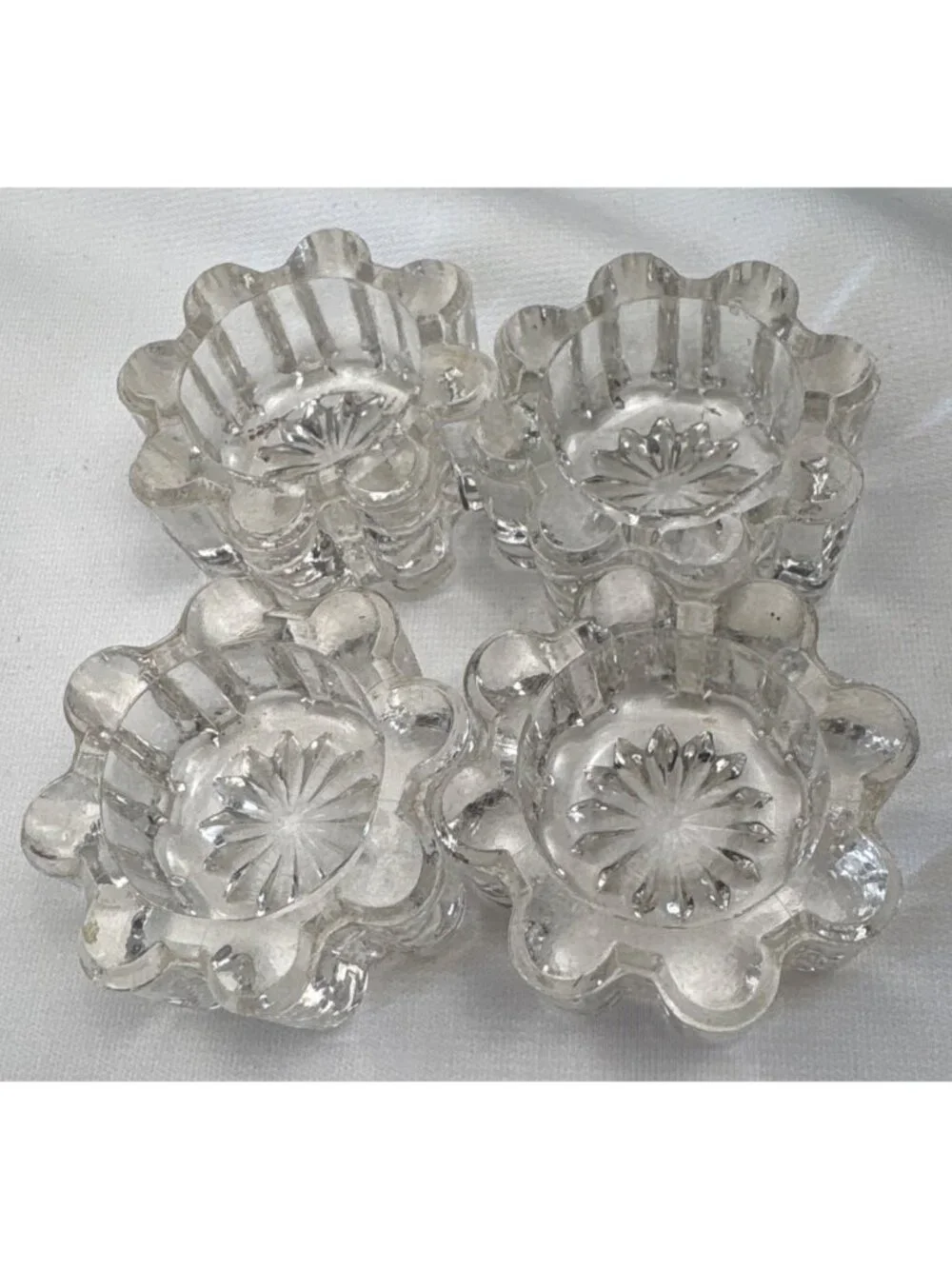 Clear Glass Floral Salt Cellars Set 4 Adorned Starburst Design Vintage